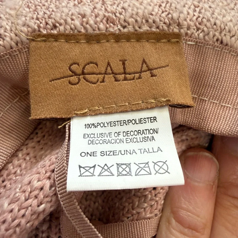 Scala Rose Pink Knit Floppy‎ Sun Hat Braided Band Packable OS